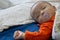 Illness asian baby boy sleeping on sickbed