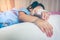 Illness asian child admitted in hospital with saline intravenous