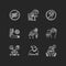 Illness types chalk white icons set on black background