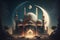 illudtration of amazing architecture design of muslim mosque ramadan concept, Generative AI