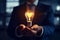 Illuminate Innovation: Businessman Holding a Glowing Lamp (AI Generated)