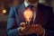 Illuminate Innovation: Businessman Holding a Glowing Lamp (AI Generated)