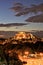 Illuminated Acropolis in Athens, Greece at dusk