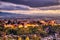 Illuminated Alhambra Fortress Aerial View at Dusk, Granada, Andalusia