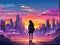 Illuminated Anime Cityscape: Sunset Radiance in Neo-Crisp Illustration.