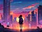 Illuminated Anime Cityscape: Sunset Radiance in Neo-Crisp Illustration.