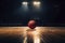 Illuminated Basketball on Indoor Court with Spotlight