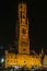 Illuminated Belfry Tower in Bruges, Belgium