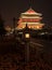 Illuminated Bell tower in Xian, China at night