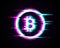 Illuminated Bitcoin symbol with glitch effect on modern background