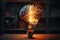 Illuminated brain in lightbulb against dark background creativity and innovation