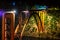 Illuminated bridge at night, steel arch construction