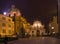 Illuminated buildings in the capital of Czech . Old and new buildings change with the onset of the evening.