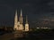 Illuminated cathedral in Zagreb over dark background