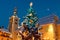 Illuminated Central Square of Megeve on Christmas Eve, France