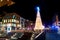 Illuminated Christmas tree at Forum mall in city center of Gdansk