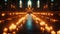 Illuminated church interior with candles