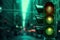 Illuminated City green traffic light street. Generate AI