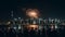 Illuminated city skyline ignites celebration with fireworks generated by AI