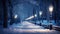 Illuminated City Street with Snowfall and Winter Landscape generated by AI tool
