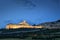 Illuminated cityscape Assisi basilica and monastery