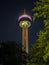 Illuminated and colorful Tower of the Americas in San Antonio, Texas, USA, during night