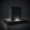 Illuminated concrete podium in a dark black night stone background AI generation