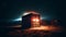 Illuminated container delivers mystery under starry night sky generated by AI