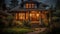 Illuminated cottage in the dark, surrounded by nature rustic charm generated by AI