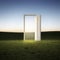 Illuminated door in a green field