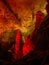 Illuminated dripstones in cave