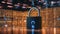 Illuminated Fortification: The Glowing Blue Padlock in Digital Citadel. Generative  AI