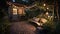 Illuminated Garden Delights: Enhancing Your Outdoor Experience with a String of Lights, Garden Bench, and Sheltered Corner