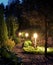 Illuminated garden path patio