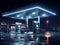 Illuminated gas station at night