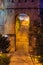 Illuminated gateway in medieval district Grund of Luxembourg city