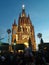 Illuminated gothic church at dusk San Miguel de Allende Guanajuato Mexico