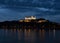Illuminated gothic renaissance baroque medieval Bratislava castle Bratislavsky hrad fortress during blue hour