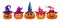 Illuminated halloween pumpkins in witch hats set