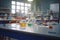 Illuminated High School Chemistry Laboratory with Students Conducting Experiments