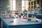 Illuminated High School Chemistry Laboratory with Students Conducting Experiments