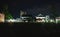 The illuminated Hiroshima castle surrounded by trees in the night, Hiroshima, Japan