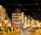 Illuminated historic house facades in Augsburg at night