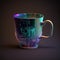 an illuminated holographic mug with electronic circuitry on it, generative ai