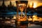 Illuminated Hourglass on Wooden Surface, Time Slipping Away. GenerativeAI