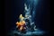 illuminated hydrothermal vent in the darkness of the ocean