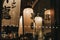 Illuminated Japanese lanterns inside a restaurant