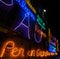 Illuminated letters and words made with neon lights and LEDs of many colors with words in the Catalan language with evocative