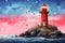 Illuminated Lighthouse Valentine Day background