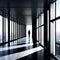 Illuminated long corridor in modern office building, Light exit